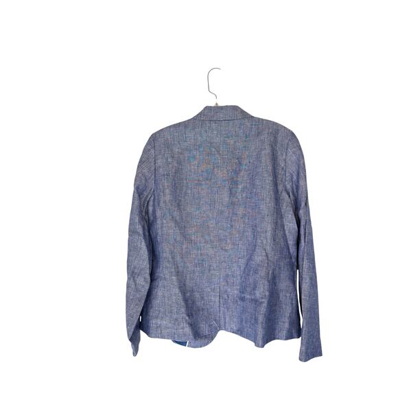Talbots Petites Blazer Blue Linen Office Work Career Single Breasted Size 12P - Picture 11 of 14